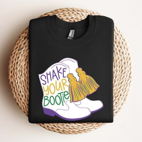 Shake Your Bootie Mardi Gras Retro Fat Tuesday Celebration Tee 159 - Picture 1 of 5
